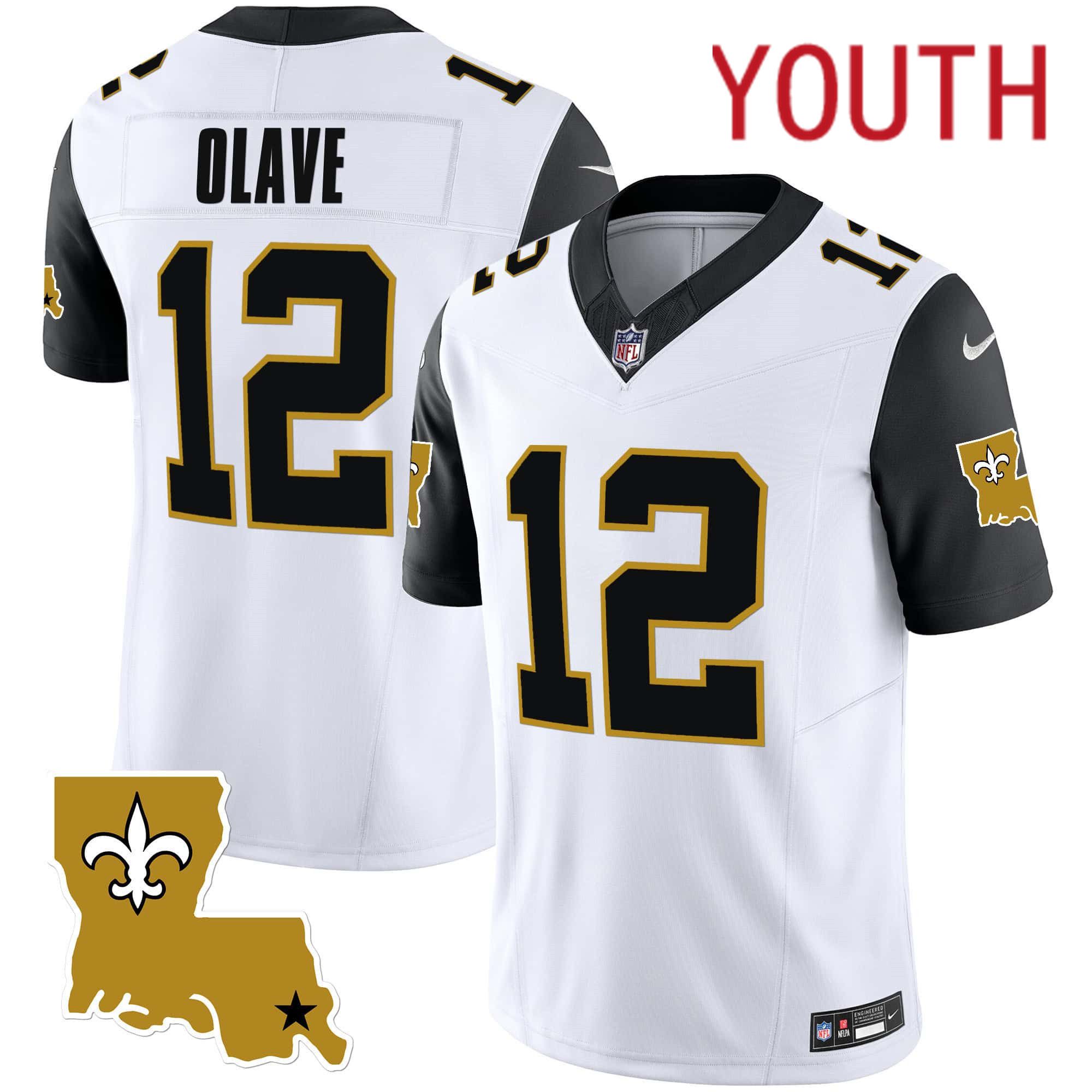 Youth New Orleans Saints #12 Olave White 2024 Nike 1987 Legacy Vapor Limited NFL Jersey style 2->youth nfl jersey->Youth Jersey